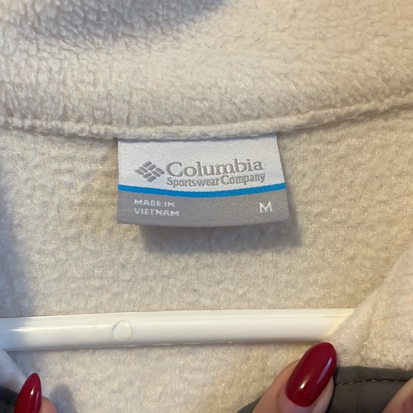 white and grey Colombia quarter zip button sweater - Picture 4 of 6